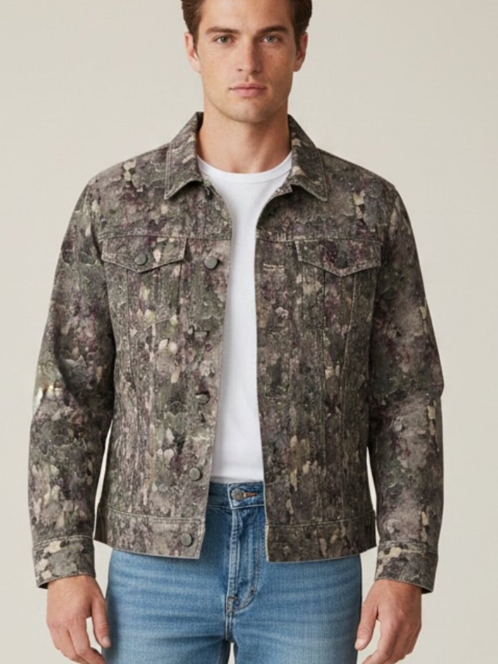 Brooklyn Brigade Stunt Freaks Elm Camo Stretch Denim Trucker Jacket Small
